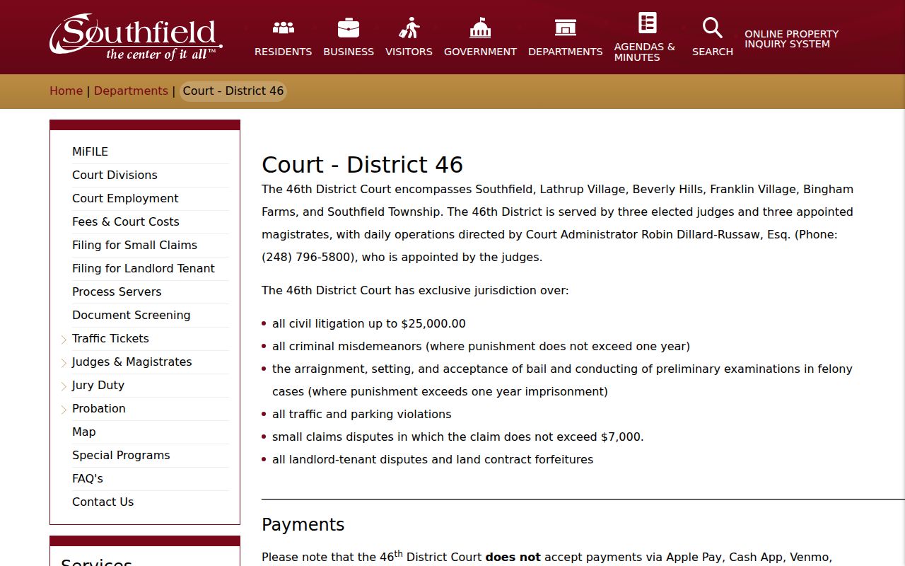 Oakland County warrant records: 46th District Court online ticket and warrant review notice