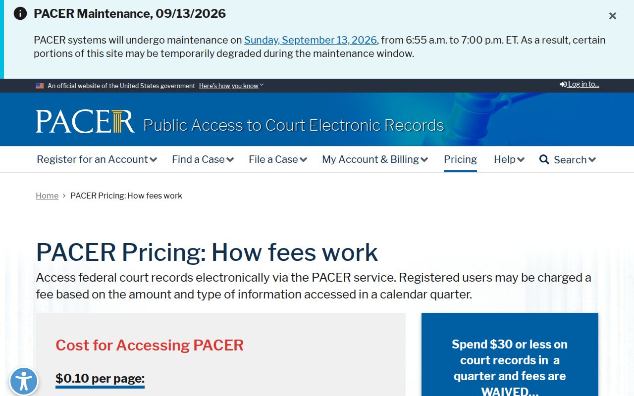 Oakland County warrant records: federal PACER search pricing page