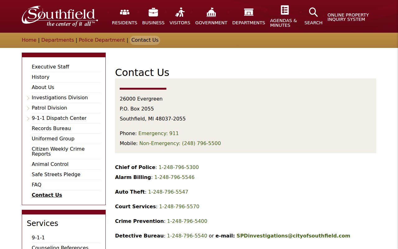 Southfield warrant search: police court services and records contacts for the 46th District Court area