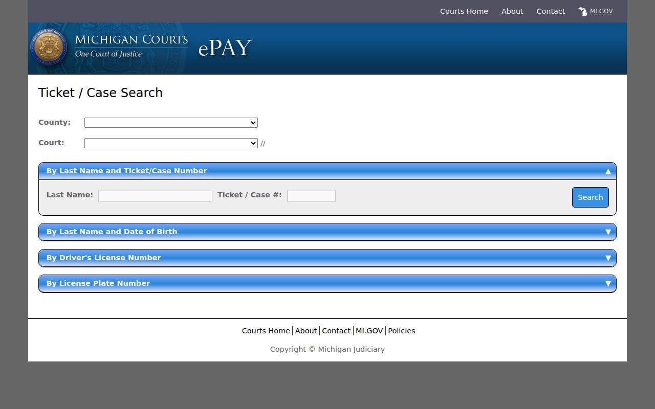 Oakland County warrant records: PayTix county and court selector for ticket searches